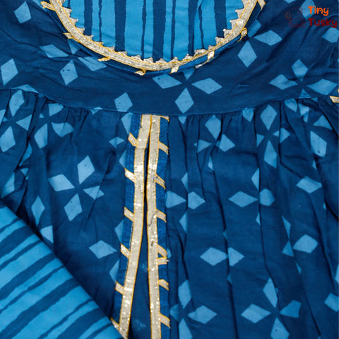 Blue Cotton Floral Printed Kurti And Sharara With Dupatta and Gotta Lace Tiny Tusky General Trading FZE