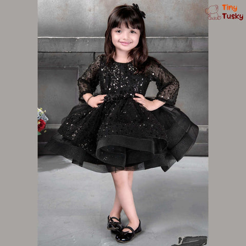 Glamorous Black Sequins Beautified Flared Dress