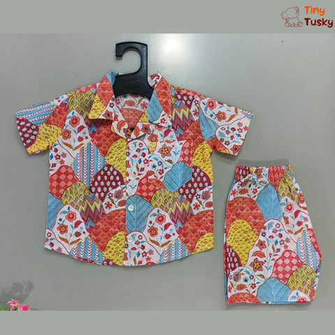 Multicolor Cotton Co-Ord Shirt And Shorts - Tiny Tusky Boys Casual Wear 