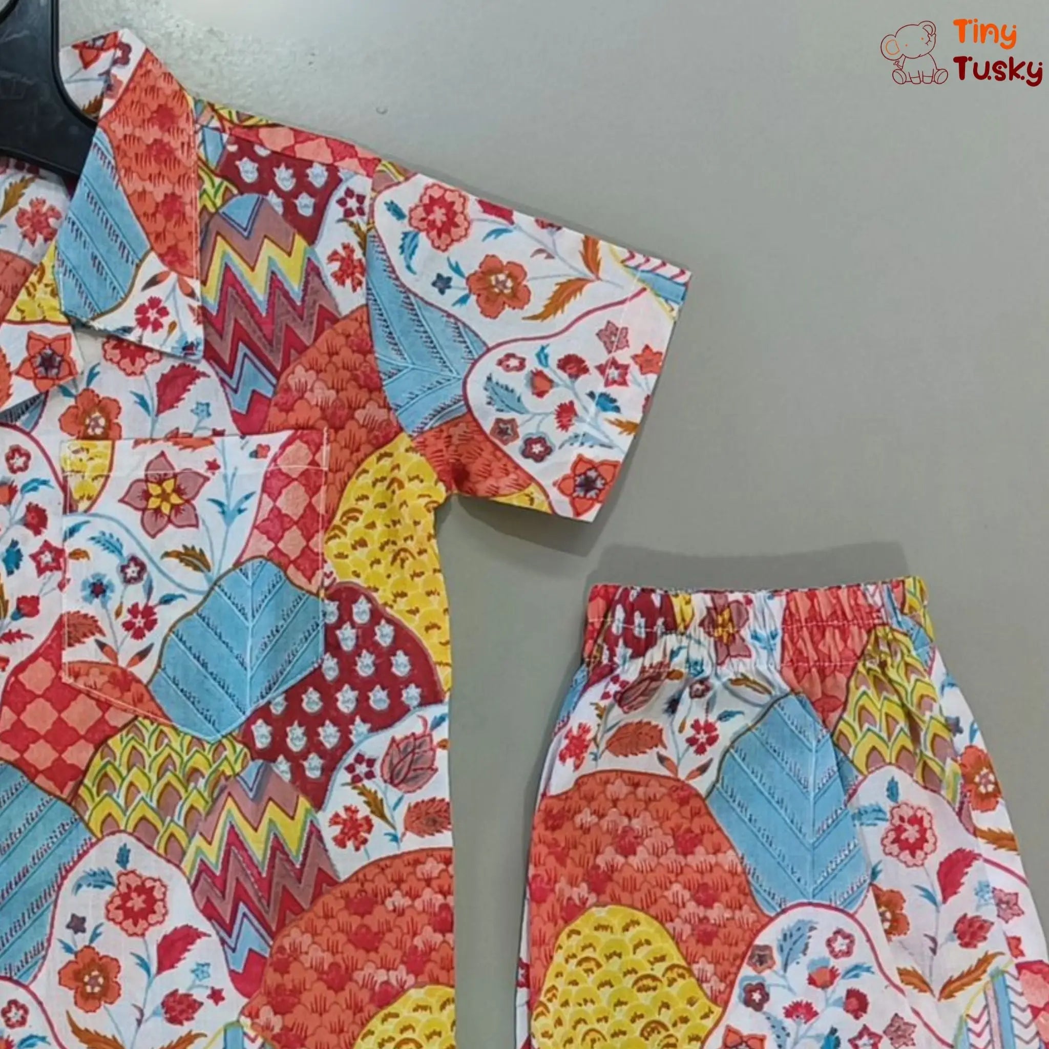 Multicolor Cotton Co-Ord Shirt And Shorts - Tiny Tusky Boys Casual Wear 