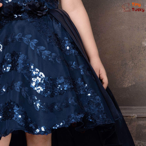 One Shoulder Stylish Blue Sequins Party Dress