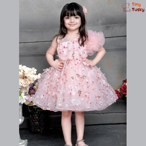 Pretty Peach Puff Flower Dress With Stylish One Shoulder Tiny Tusky General Trading FZE