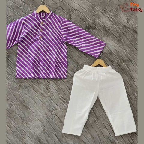 Purple Leheriya Cotton Kurta With White Payjama