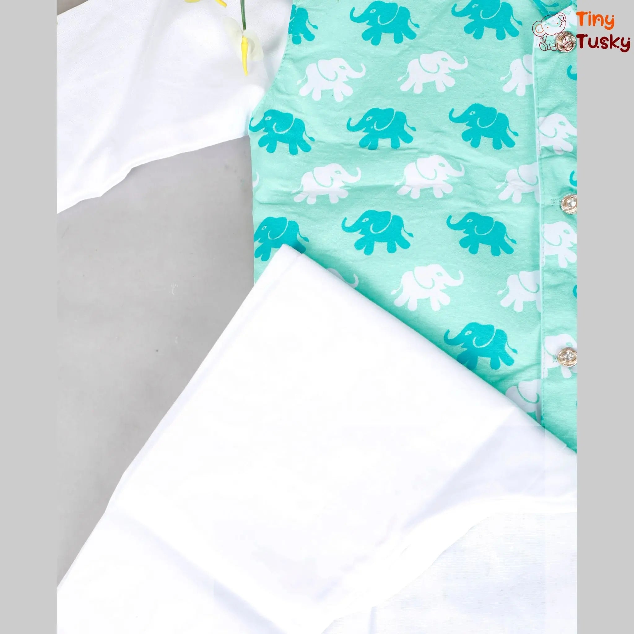 Stylish Green Elephant Print Jacket With White Kurta And Pajama Tiny Tusky General Trading FZE