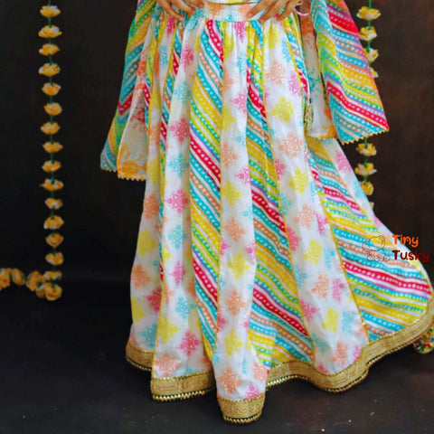 Elegant Multicolor Girl's Lehenga With Sleeveless Top And Dupatta - Tiny Tusky Lehenga 
