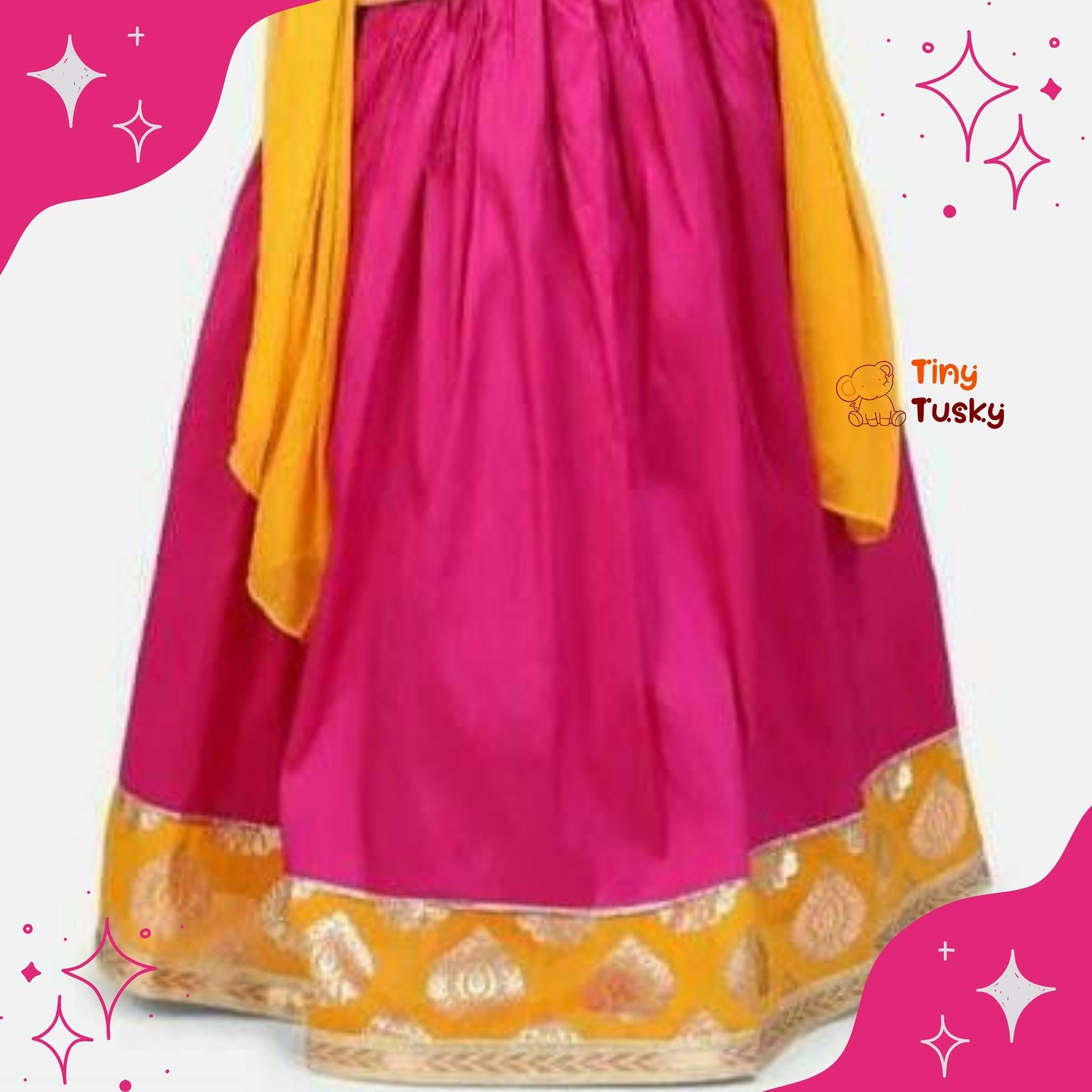 Pretty Magenta Foil Print Girls Lehenga Top With Dupatta - Tiny Tusky Lehenga 