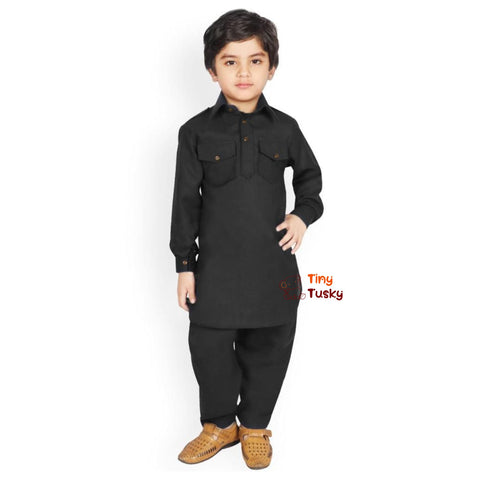 Traditional Black Pathani Kurta Pajama For Boys