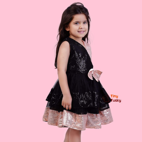 All-Over Sequin Toddler Girls Party Dress in Black and Rose Gold