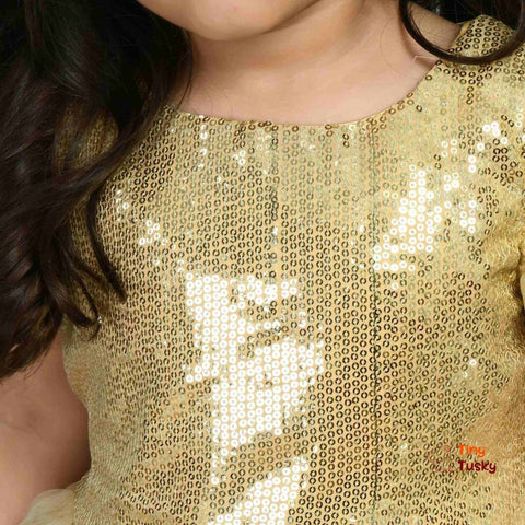 Gorgeous Golden Party Flare Dress for Girls