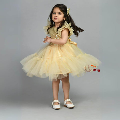 Gorgeous Golden Party Flare Dress for Girls